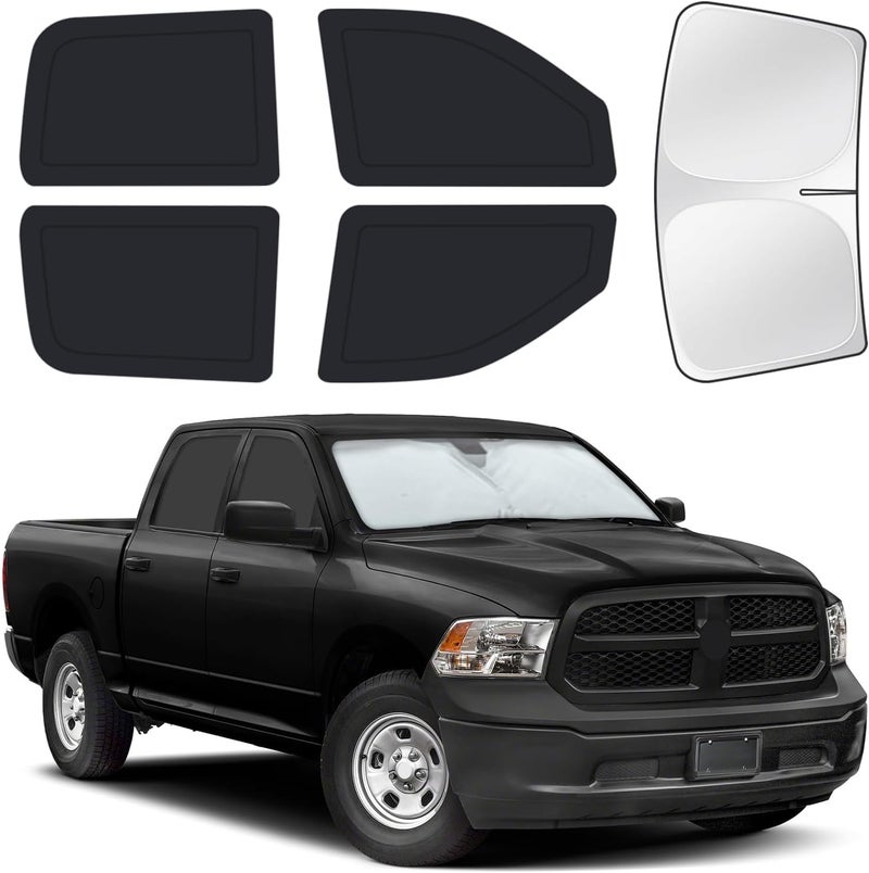 JASVIC for Dodge RAM 1500 2013-2018 Car Window Shades, 5pcs Privacy Sun Shade Set for Front Windshield and Side Windows, Full Window Covers Keeps Vehicle Cool for Camping Napping - Image 1